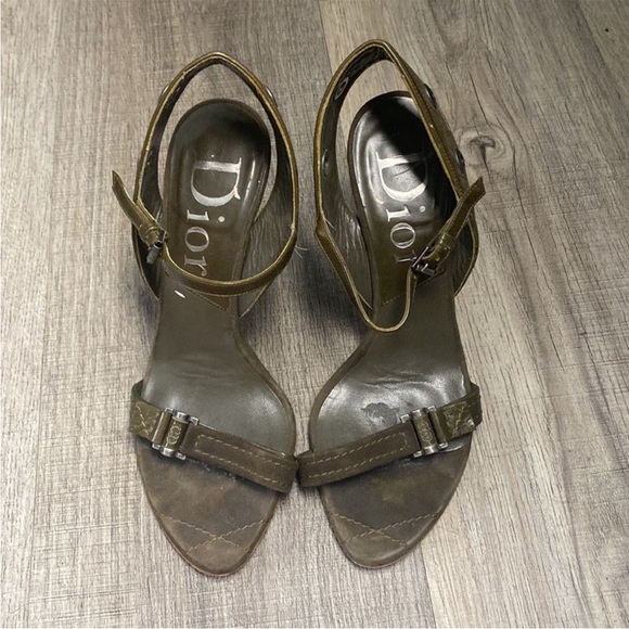 DIOR Vintage Green Oiled Leather Green Zipper Heels Size 36.5 - Picture 2 of 6